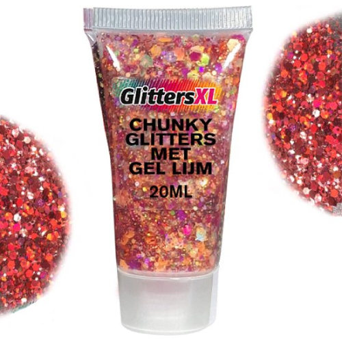 Chunky Glitters Tube voor Lichaam en Gezicht (Paars/Rood) (20ml)