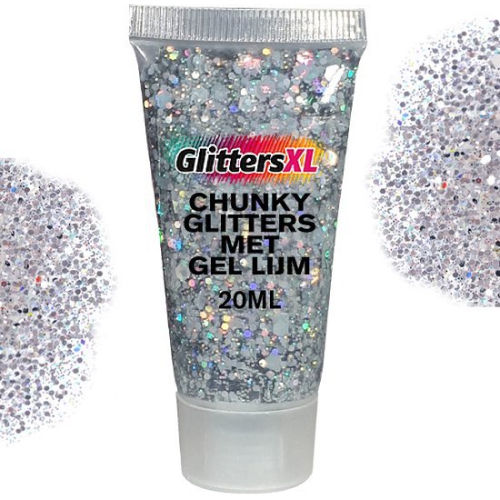 Chunky Glitters Tube voor Lichaam en Gezicht (Zilver) (20ml)