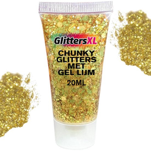 Chunky Glitters Tube voor Lichaam en Gezicht (Goud) (20ml)