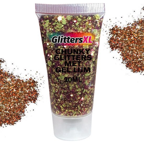 Chunky Glitters Tube voor Lichaam en Gezicht (Goud/Roze) (20ml)