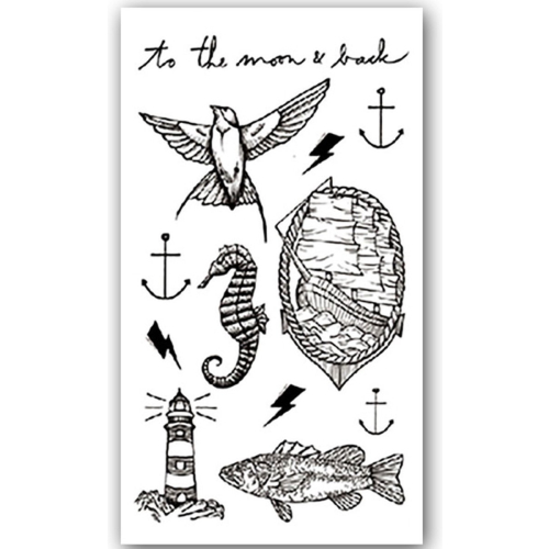 Temporary Tattoo Vogel/Vis/Vuurtoren/Zeepaard/Anker (11x6cm)