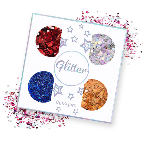 Chunky Glitters voor Lichaam en Gezicht Set van 4 (Rood/Wit/Blauw/Oranje) (8g)