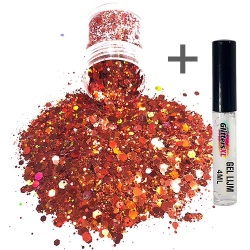 Chunky Glitters voor Lichaam en Gezicht (Brons) (8g) + Glitter Gel Huid Lijm (4ml)