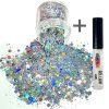 Chunky Glitters voor Lichaam en Gezicht (Zilver) (8g) + Glitter Gel Huid Lijm (4ml)