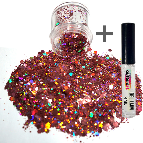 Chunky Glitters voor Lichaam en Gezicht (Brons) (8g) + Glitter Gel Huid Lijm (4ml)