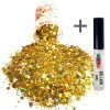 Chunky Glitters voor Lichaam en Gezicht (Goud) (8g) + Glitter Gel Huid Lijm (4ml)