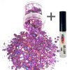 Chunky Glitters voor Lichaam en Gezicht (Lila) (8g) + Glitter Gel Huid Lijm (4ml)