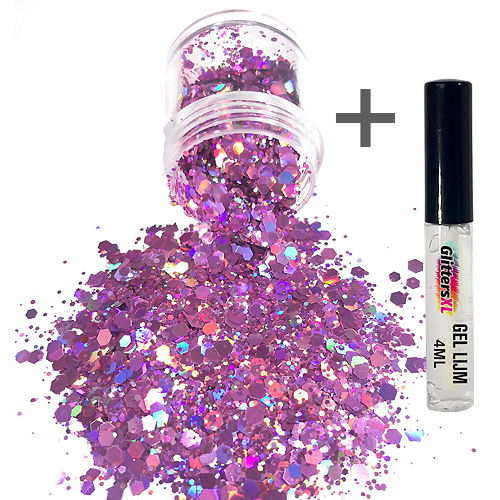 Chunky Glitters voor Lichaam en Gezicht (Lila) (8g) + Glitter Gel Huid Lijm (4ml)