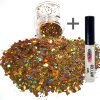 Chunky Glitters voor Lichaam en Gezicht (Goud Brons) (8g) + Glitter Gel Huid Lijm (4ml)