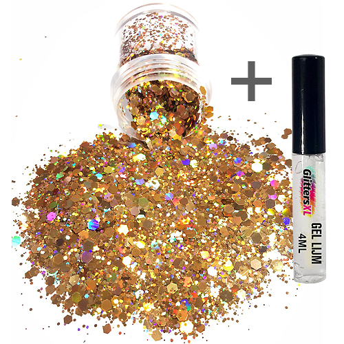 Chunky Glitters voor Lichaam en Gezicht (Rosegoud) (8g) + Glitter Gel Huid Lijm (4ml)