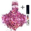 Chunky Glitters voor Lichaam en Gezicht (Roze) (8g) + Glitter Gel Huid Lijm (4ml)