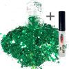 Chunky Glitters voor Lichaam en Gezicht (Groen) (8g) + Glitter Gel Huid Lijm (4ml)