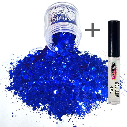 Chunky Glitters voor Lichaam en Gezicht (Blauw) (8g) + Glitter Gel Huid Lijm (4ml)