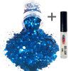 Chunky Glitters voor Lichaam en Gezicht (Blauw) (8g) + Glitter Gel Huid Lijm (4ml)