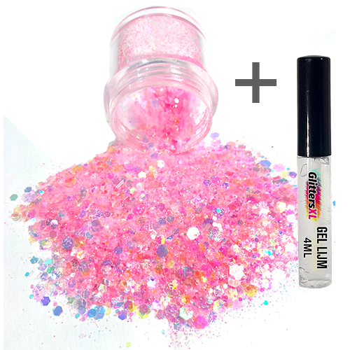 Chunky Glitters voor Lichaam en Gezicht (Roze) (8g) + Glitter Gel Huid Lijm (4ml)