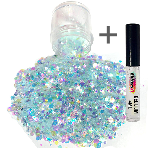 Chunky Glitters voor Lichaam en Gezicht (Lichtblauw) (8g) + Glitter Gel Huid Lijm (4ml)