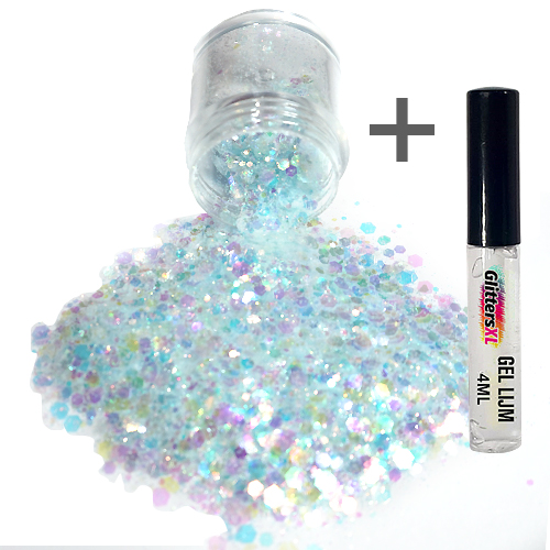 Chunky Glitters voor Lichaam en Gezicht (Parelmoer) (8g) + Glitter Gel Huid Lijm (4ml)