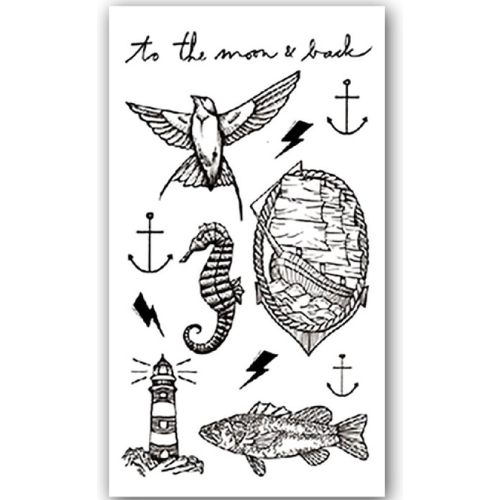 Temporary Tattoo Vogel/Vis/Vuurtoren/Zeepaard/Anker (11x6cm)