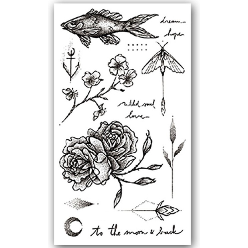 Temporary Tattoo Bloemen/Vis/Libelle (11x6cm)