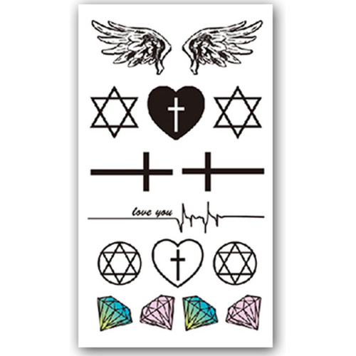 Temporary Tattoo Kruis/Hart/Diamant/Vleugels (11x6cm)