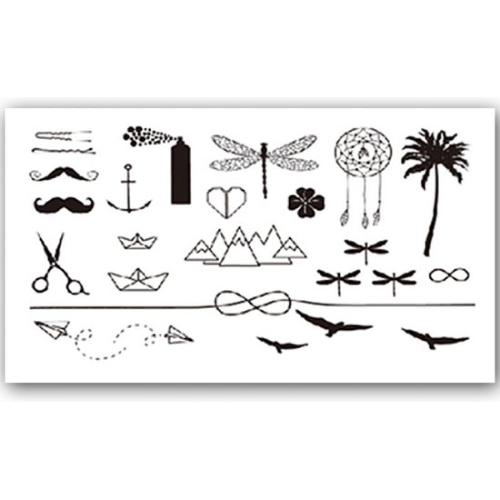 Temporary Tattoo Vogels/Palmboom/Dromenvanger/Snor (11x6cm)