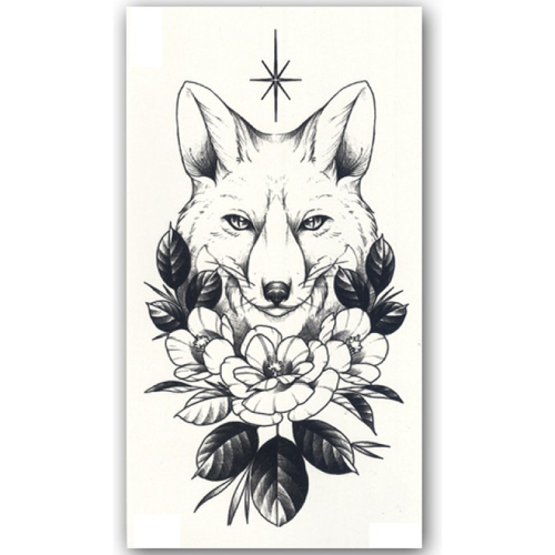 Temporary Tattoo Wolf/Bloemen (21x12 cm)