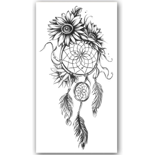 Temporary Tattoo Dromenvanger met bloemen/veren (21x12 cm)