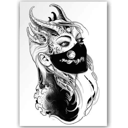 Temporary Tattoo Duivel Vrouw met Masker (A5 formaat)