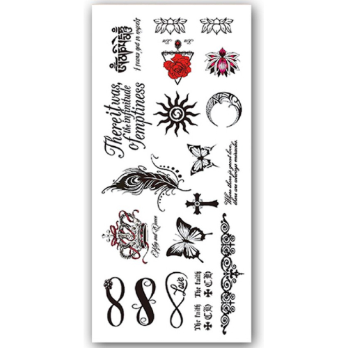 Temporary Tattoo Infinity/Vlinder/Veer/Kruis/Roos/Kroon (19x9 cm)