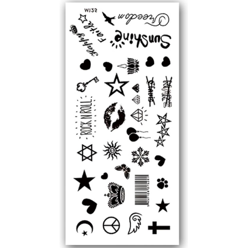 Temporary Tattoo Hart/Kroon/Kruis/Ster/Diamant/Kus (19x9 cm)