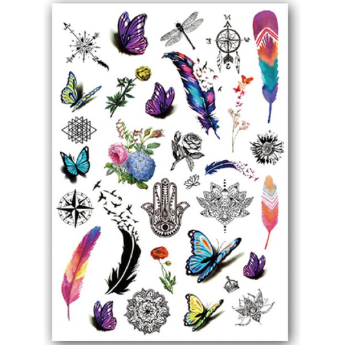 Temporary Tattoo Vlinders/Veren/Natuur (A5 formaat)