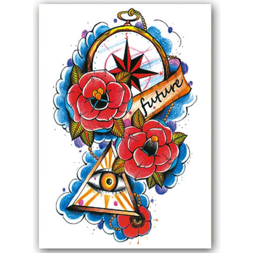 Temporary Tattoo Future Illuminati/Bloemen/Kompas (A5 formaat)