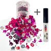 Chunky Glitters voor Lichaam en Gezicht (Halloween Figuurtjes Roze/Paars) (8g) + Glitter Gel Huid Lijm (4ml)