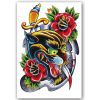 Temporary Tattoo Japanse zwarte Panter met Rozen (A5 formaat)