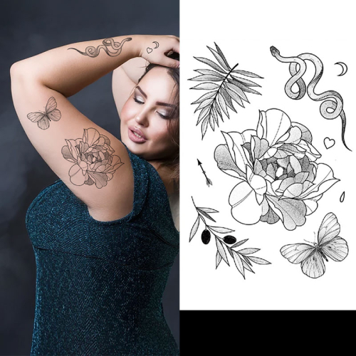 Temporary Tattoo Bloemen Bloemen/Slang/Vlinder/Takken (A5 formaat)