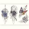 Temporary Tattoo Rozen/Vlinder/Bloemen/Kompas (A4 formaat)